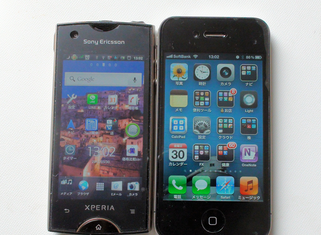iPhone4とXperia ray SC-03Cとの比較